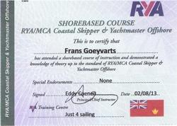RYA yachtmaster theorie certificaat
